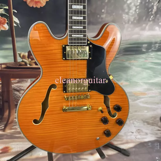 Flame maple top ES-335 Electric Guitar Semi-hollow GOLD hardware fast shipping