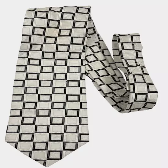 Bachrach White Black Cubes Squares Geometric Italian Silk Tie Men's 4" x 59"