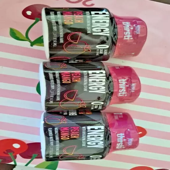 SET OF 3!!! Ninja Sweetened Peach Mango Thirsti ENERGY Liquid Flavor enhancer