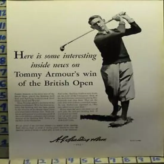 1931 SPALDING TOMMY AMOUR BRITISH OPEN GOLF CLUB BALL SPORT VINTAGE AD I57