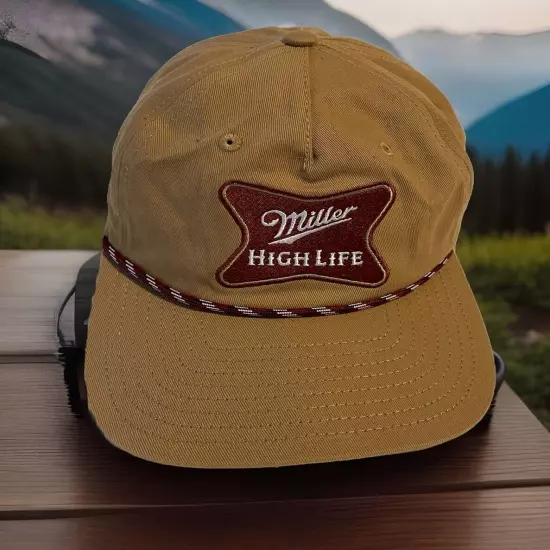 Miller High Life Trucker Rope Golf Hat Vintage Style Snapback Baseball Cap Tan