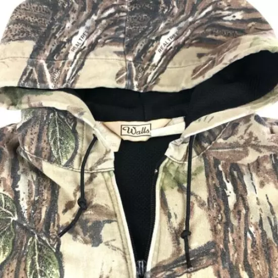 Walls Men's Hunting Jacket Brown Camouflage Hooded Zip Up Long Sleeve Pocket L