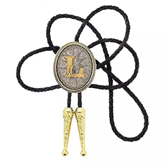 Bolo tie for Men Western Cowboy Golden Initial Letter A to Z Costume Bolo ties