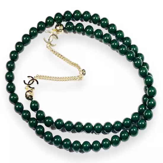 CHANEL Dark Green Pearl Chain Authentic Made In Italy 32” Length