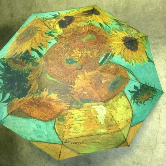 Sunflowers Van Gogh Print Compact Travel Umbrella Gold Turquoise NWT SHIPS FREE