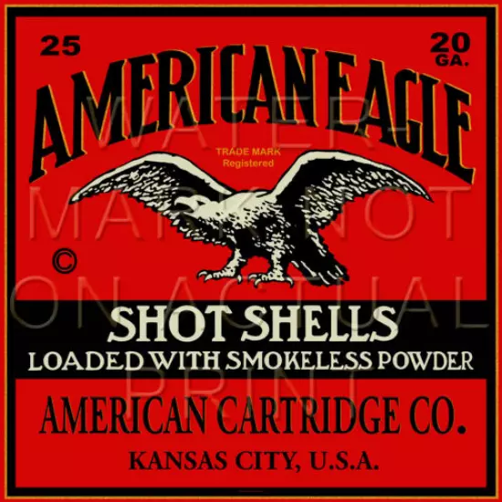 Reproduction Vintage American Eagle 20ga Shotgun Shell Label Canvas Print