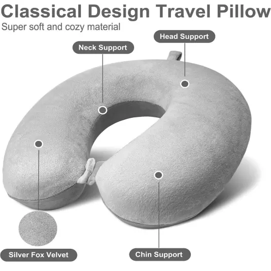 Neck Pillow for Airplane Travel, 100% Pure Memory Foam Travel Neck Pillow