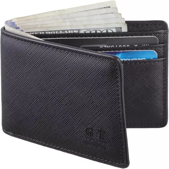 Mens Slim Minimalist Front Pocket Wallet Genuine Leather ID Window Card Case RFI