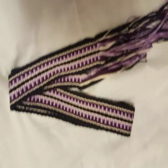 Item201912010 Powder horn strap belt purple and black cotton 47.5" long x1 3/4"