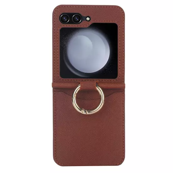 For Samsung Galaxy Z Flip /5/4/3 Card Slot Ring Holder Leather Phone Case