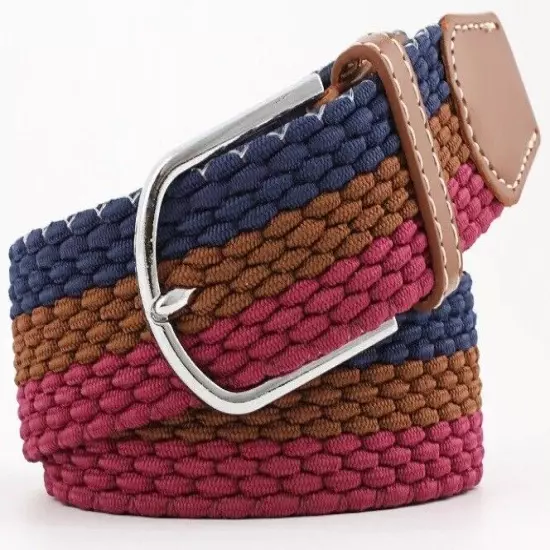 New Men's Women's Belt Unisex Braided Elastic Stretch Fabric Enduring Woven Mult