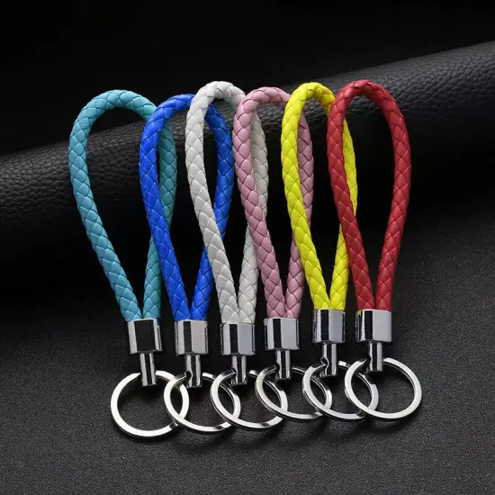 Wristlet Braided Car Keyring Leather Keychain Key Holder Weave Rope Strap Fob