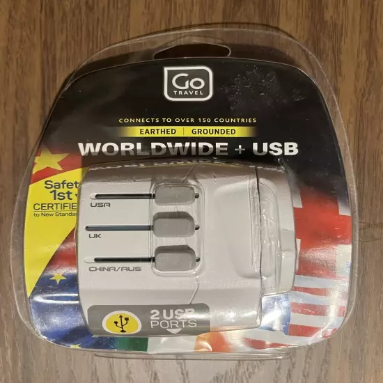 Go Travel Worldwide Grounded Adapter Double Usb, Grounded, New, Sealed