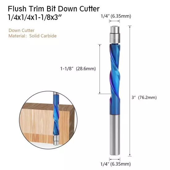 1/4" Shank Flush Trim Router Bit Solid Carbide UP/DOWN Compression Bit Nano-Blue