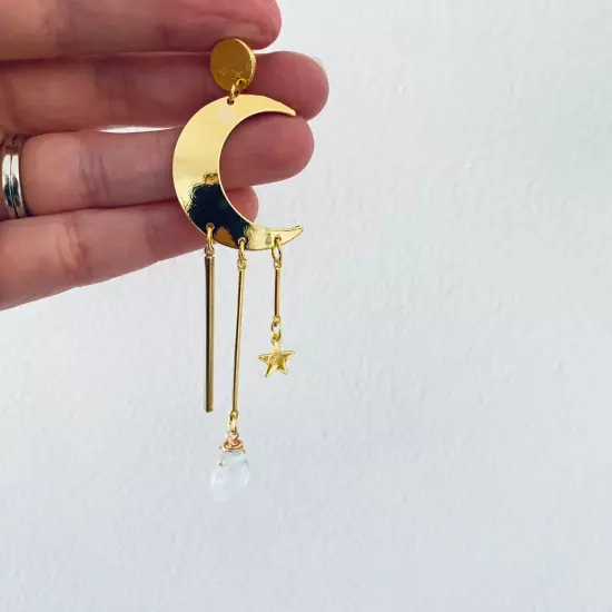 Stars and Crescent Moon Boho Dangle Earrings