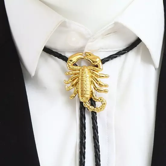 Vintage Men Alloy Bolo Tie Western Cowboy Scorpion Necklace PU Rope Wedding