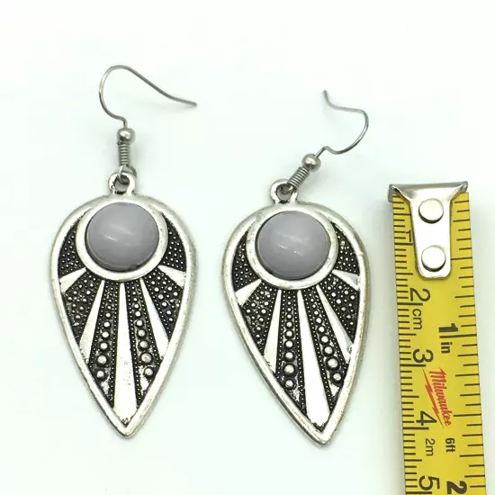 Southwestern Style Dangle Earrings Silver Tone Faux Stone Cabochon