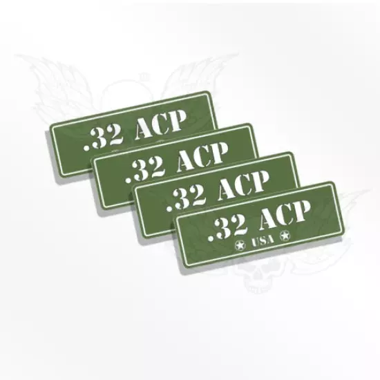 Ammo Can Decals 32 ACP - 4 Ammo Can Stickers .32 Auto Pistol Ammo Can Labels OD