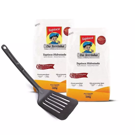 Da Terrinha Tapioca Starch Flour 17.6oz [2 Pack] Bundle with Slotted Spatula