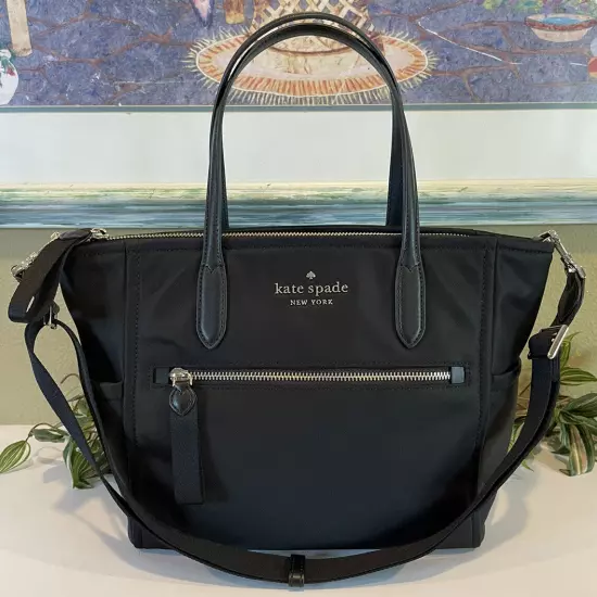 KATE SPADE CHELSEA NYLON MEDIUM BLACK TOTE SATCHEL BAG ZIP SHOULDER CARRYALL