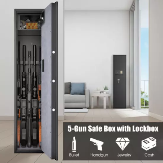 Costway Large Rifle Safe Quick Access 5-Gun Storage Cabinet w/ Pistol Lock Box