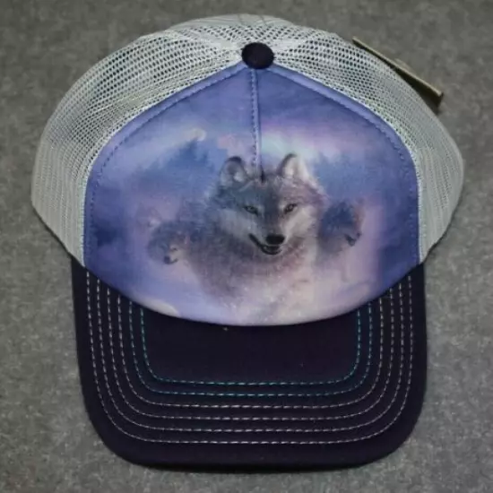 ADULTS WOLF NORTHERN LIGHTS TRUCKER CAP HAT ADUSTABLE ONE SIZE FITS MOST