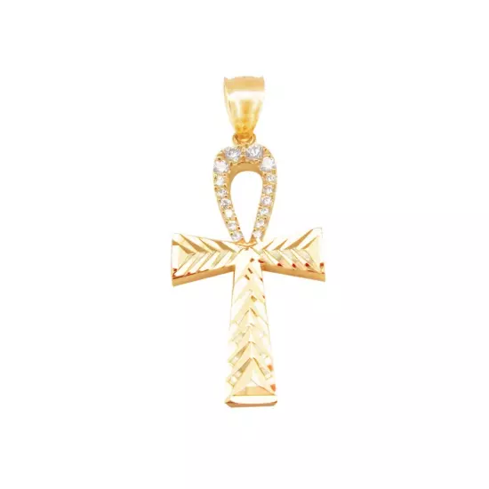 Mens Egyptian Ankh Cross Pendant 10k Yellow Gold Cross Charm Pendant 2 inch