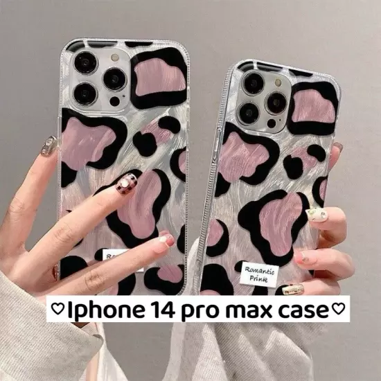 Plating Pink leopard Pattern Case For iPhone 14 Pro Max