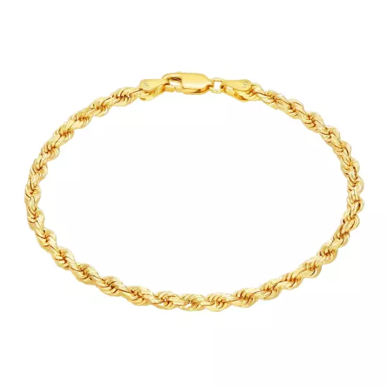 14K Yellow Gold 2mm-10mm D/C Rope Chain Bracelet Mens Women 7" 7.5" 8" 8.5" 9"