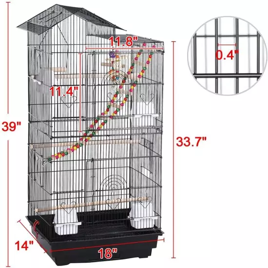 Large Parakeet Bird Cage for Mid-Sized Parrots Cockatiels Sun Conures Green Chee