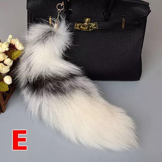 40CM Large Long Faux Fur Tail Keychain Key Ring Chain Bag Handbag Charm Decor