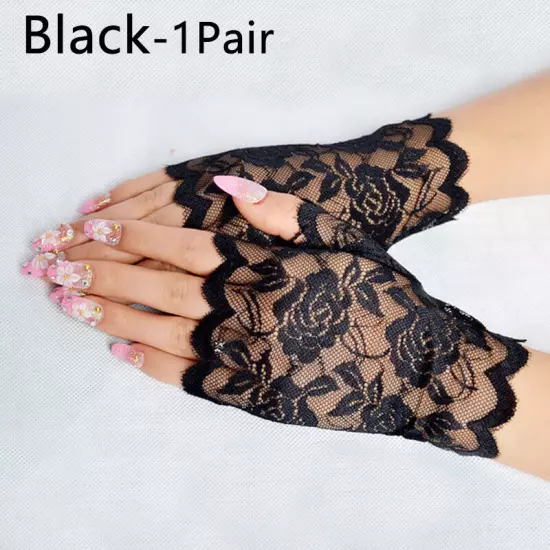 Women Lace Fingerless Gloves Sun Protection Half Finger Gloves Driving Mittens