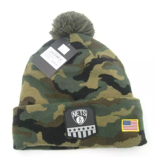 New W/ Defect Ultra Game Brooklyn Nets Basketball US Flag Camo Cuff Beanie 