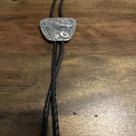 Vintage S.S.I. Eagle Head Bolo Tie Black Leather Cord