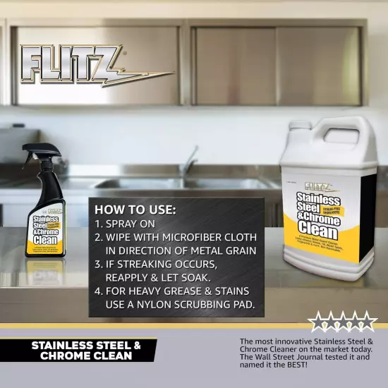 FLITZ Stainless Steel & Chrome Cleaner 16oz/473ml Spray Bottle (See Video)