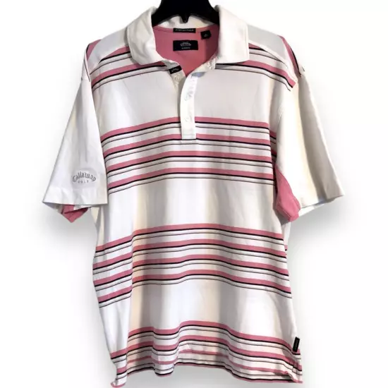 Callaway X Series Golf Polo Sport Shirt Mens Size XXL Pink White with Stripe 2XL