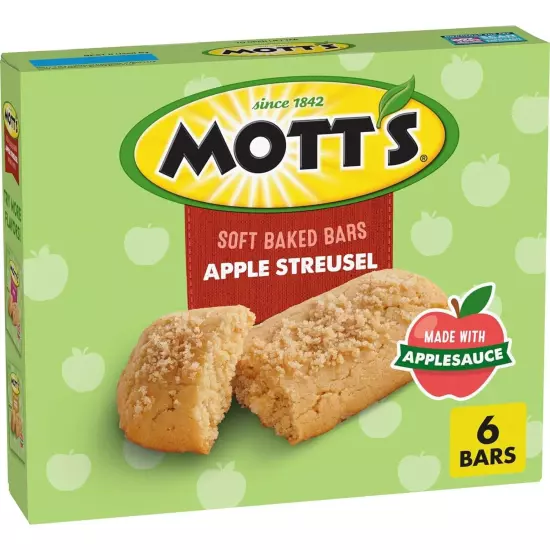 Lot of 4 Mott's Soft Baked Bars Apple Streusel Made With Applesauce, 6 Bars Each