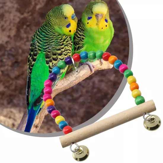 Natural Perch Parrot Swing Toy with Colorful Beads Encourage Bird's Playfulness