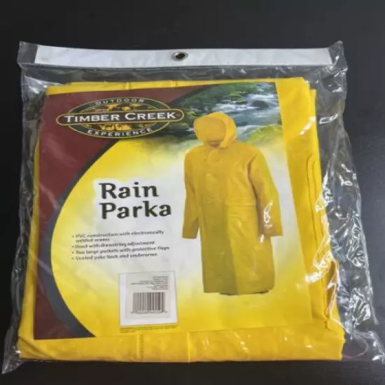 New Timber Creek Long Rain Parka XXL Yellow Polyvinyl With Hood & Pockets 