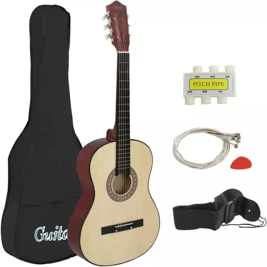 Guitarra Acustica Para Aprendices Novatos Barata Con Accesorios Estuche 38"