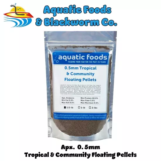 0.5mm Tropical & Community Floating Pellets for Tetras, Guppies, & Platys. WL