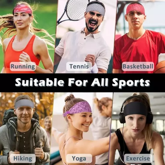 Sports Headband for Men Women Moisture Wicking Sweat Band Elastic Wide Hair Band