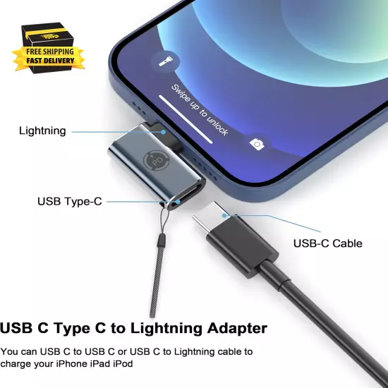 USB C to Light-Ning Adapter,[2 Pack] 27W PD Fast Charging Compatible with Iphone