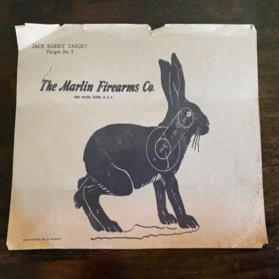 Vintage The Marlin Firearms Co. Paper Shooting Target No. 5 Mehmert Jack Rabbit