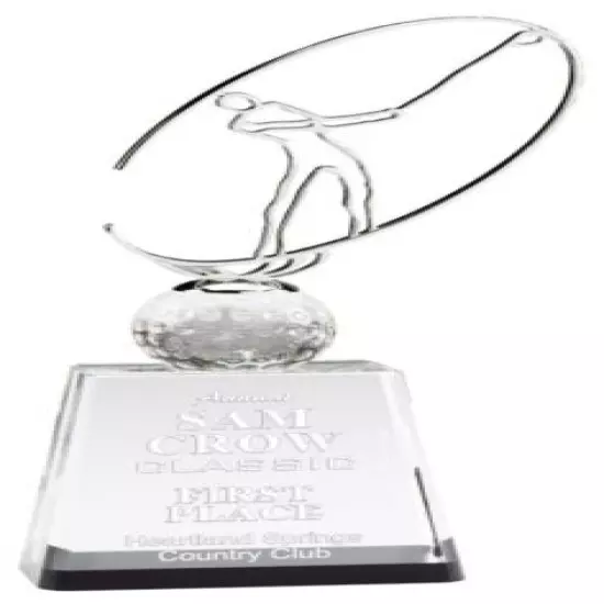 CRYSTAL GOLF TROPHY 10" AWARD LINED PRESENTATION BOX FREE ENGRAVING M-CRY440