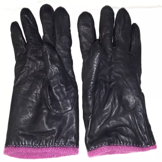 Cire cashmere-lined black leather gloves womens size 8