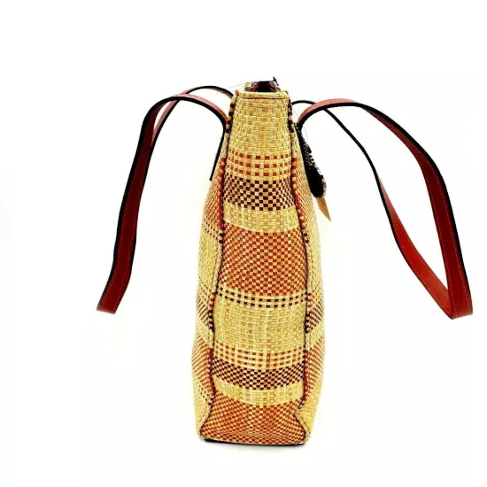 Patricia Nash Italian Fine Straw Multi Weave Ochre Viana Tote P544370 New