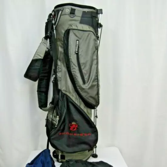 Budweiser Golf Bag Kick Stand Rain Hood 4 Slot Black Gray Nylon Dual Carry Strap