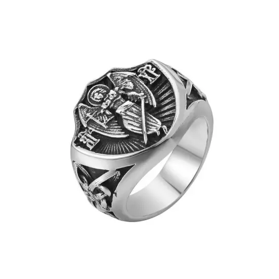 Archangel Sword Angel Ring Stainless Steel Vintage Angel Wings Shield Ring Biker