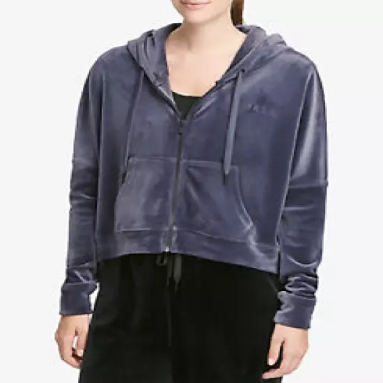 DKNY Sport Women's Velour Cropped Hoodie; Odyssey Blue (Large)